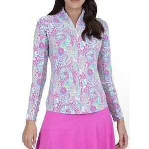 IBKUL Women's Paisley Print Icefil Golf Polo Shirt M Cooling UPF 50+ Zip Collar